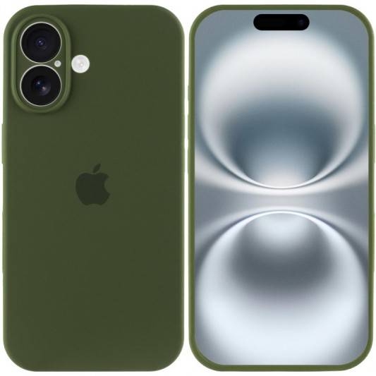 Чехол Silicone Case Full Camera Protective (AA) для Apple iPhone 16 (6.1") Зеленый / Dark Olive - изображение 3