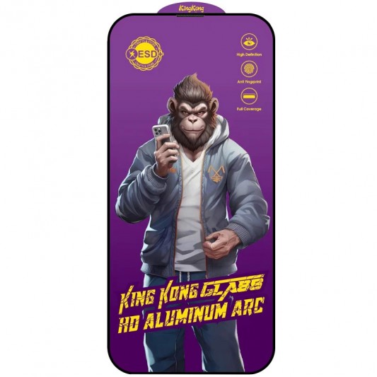 Защитное стекло 5D Anti-static Purple (тех.пак) для Apple iPhone 13 / 13 Pro / 14 / 16e (6.1") Черный