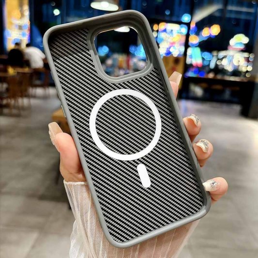 Чохол TPU+PC Carbon with MagSafe для Apple iPhone 13 Pro Max (6.7"), Grey - зображення 3 
