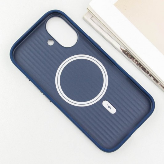 Кожаный чехол Carved with MagSafe для Apple iPhone 16 (6.1") Blue - изображение 3