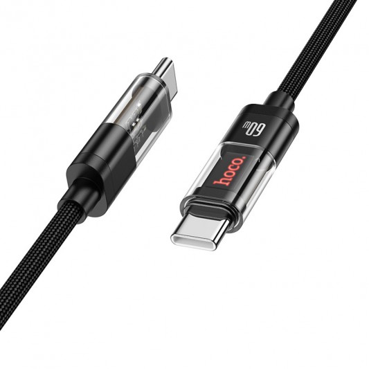 Дата кабель Hoco U116 Transparent Discovery Edition 60W Type-C to Type-C (1.2m) Black - зображення 1 
