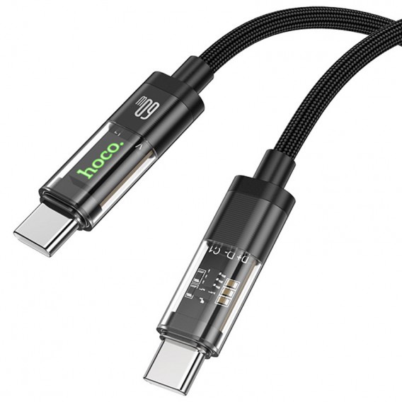Кабель зарядки Hoco U116 Transparent Discovery Edition 60W Type-C to Type-C (1.2m), Black