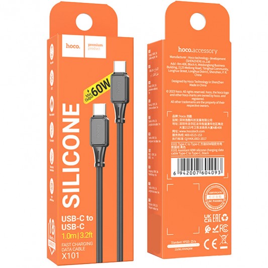 Дата кабель Hoco X101 Assistant 60W Type-C to Type-C (1m) Black - зображення 5 