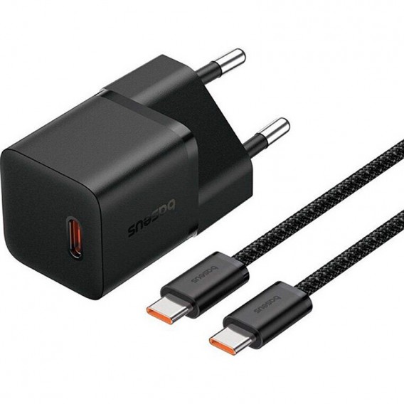 Блок живленя Baseus GaN5 Fast Charger (mini) 1C 25W + Type-C to Type-C (P10110909113), Cluster Black