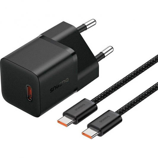 СЗУ Baseus GaN5 Fast Charger (mini) PD25W (1USB-C) + кабель Type-C to Type-C (P10110909113) Cluster Black