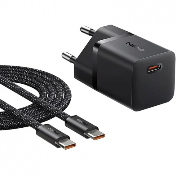 Блок живленя Baseus GaN5 Fast Charger (mini) 1C 25W + Type-C to Type-C (P10110909113), Cluster Black