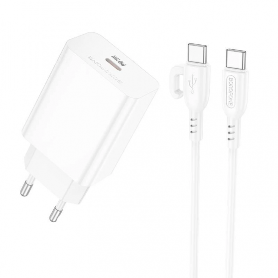Блок питания Borofone BA21A Pro Long journey PD20W (1USB-C) + Type-C to Type-C, White