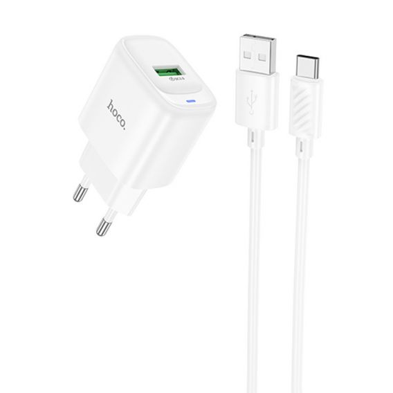 Блок живленя Hoco C140A Smart QC3.0 (1USB/3A) + Type-C, White