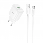 МЗП Hoco C140A Smart QC3.0 18W (1USB-A) + кабель USB to Type-C White