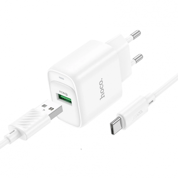 Блок живленя Hoco C140A Smart QC3.0 (1USB/3A) + Type-C, White