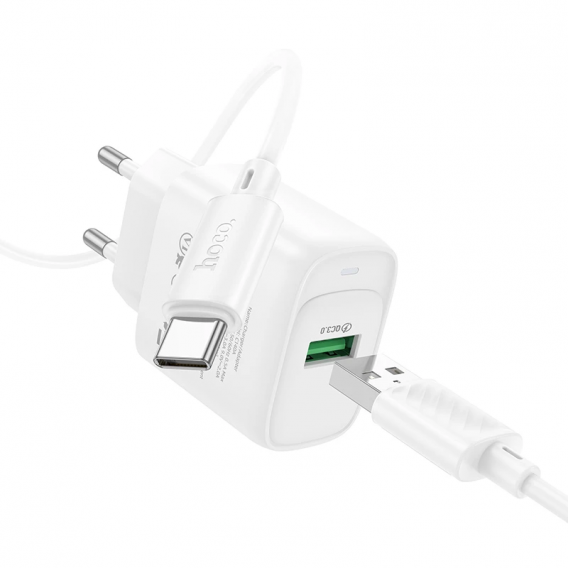 Блок живленя Hoco C140A Smart QC3.0 (1USB/3A) + Type-C, White