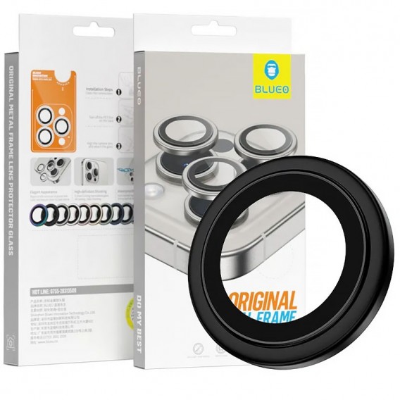Защитное стекло BlueO Metal на камеру для Apple iPhone 16 (6.1") / 16 Plus (6.7"), Черный / Black
