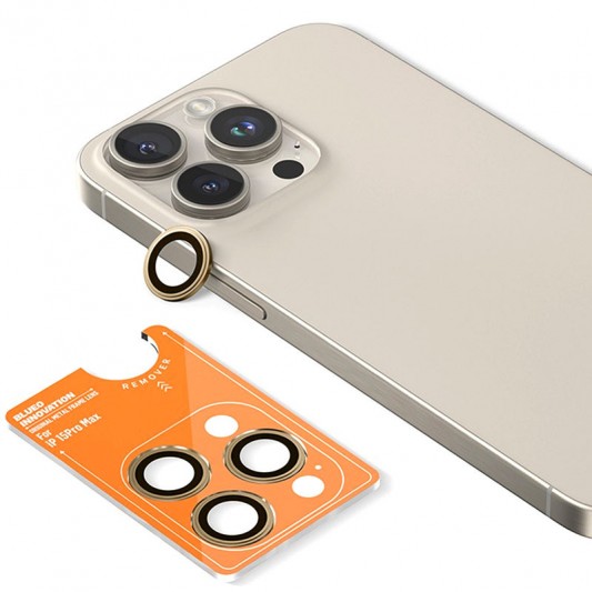 Защитное стекло BlueO Metal на камеру для Apple iPhone 16 Pro / 16 Pro Max / 15 Pro / 15 Pro Max Золотой / Gold Titanium - изображение 1