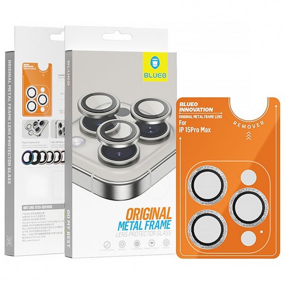 Защитное стекло BlueO Metal на камеру для Apple iPhone 16 Pro / 16 Pro Max / 15 Pro / 15 Pro Max, Серебряный / Silver Diamond