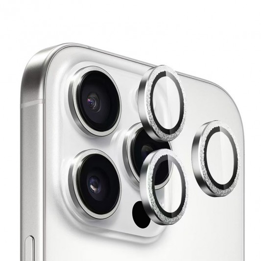Защитное стекло BlueO Metal на камеру для Apple iPhone 16 Pro / 16 Pro Max / 15 Pro / 15 Pro Max Серебряный / Silver Diamond - изображение 2