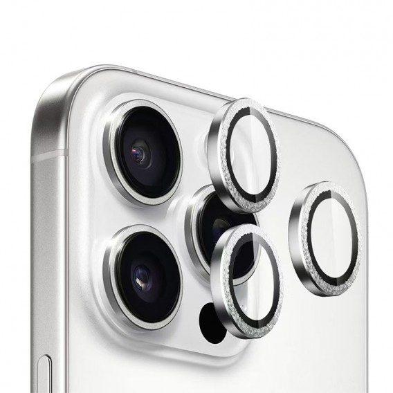 Защитное стекло BlueO Metal на камеру для Apple iPhone 16 Pro / 16 Pro Max / 15 Pro / 15 Pro Max, Серебряный / Silver Diamond