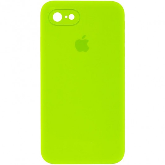 Чохол Silicone Case Square Full Camera Protective (AA) для Apple iPhone 7 / 8 / SE (2020) (4.7") Салатовий / Neon green
