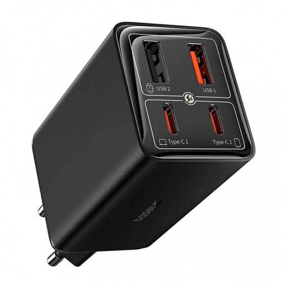 Зарядний пристрій Baseus GaN6 Pro OS 2C+2U 65W + Type-C to Type-C 100W (1m) (P10162701), Black