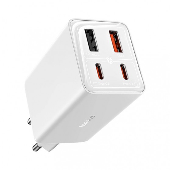 Зарядний пристрій Baseus GaN6 Pro OS 2C+2U 65W + Type-C to Type-C 100W (1m) (P10162701), White