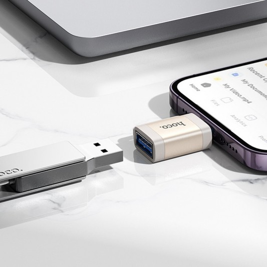 Перехідник Hoco UA31A OTG Lightning male to USB female Gray - зображення 3 