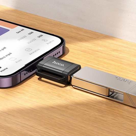 Перехідник Hoco UA31A OTG Lightning male to USB female Black - зображення 4 