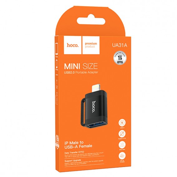 Перехідник Hoco UA31A OTG Lightning male to USB female, Black