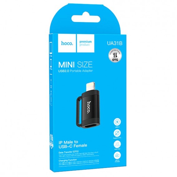 Перехідник Hoco UA31B OTG Lightning male to Type-C female, Black