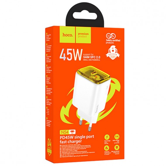 Зарядное устройство Hoco N54 Monsoon PD45W (1USB-C), White