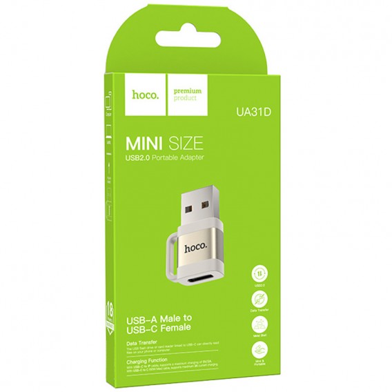 Перехідник Hoco UA31D OTG USB male to Type-C female USB2.0, Gray