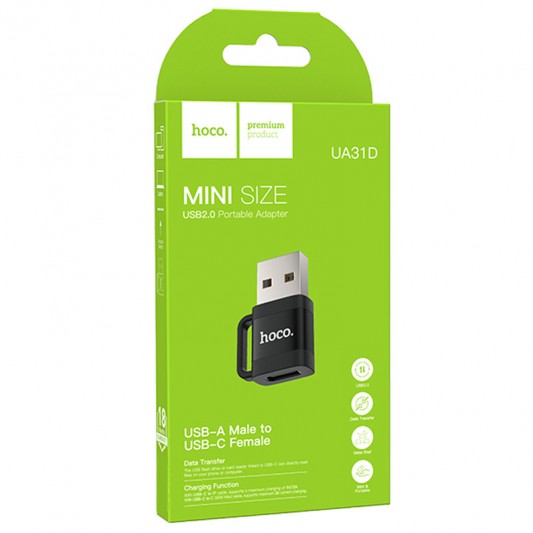 Переходник Hoco UA31D OTG USB male to Type-C female USB2.0, Black - изображение 4