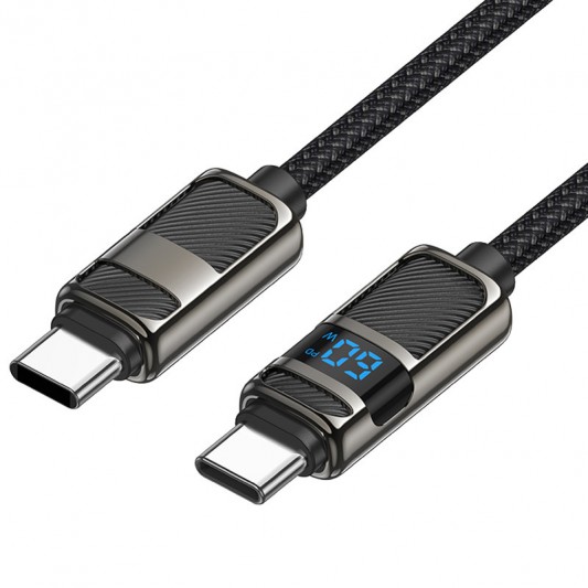 Дата кабель Hoco U137 Line with display Type-C to Type-C 60W (1.2m) Black - зображення 1 