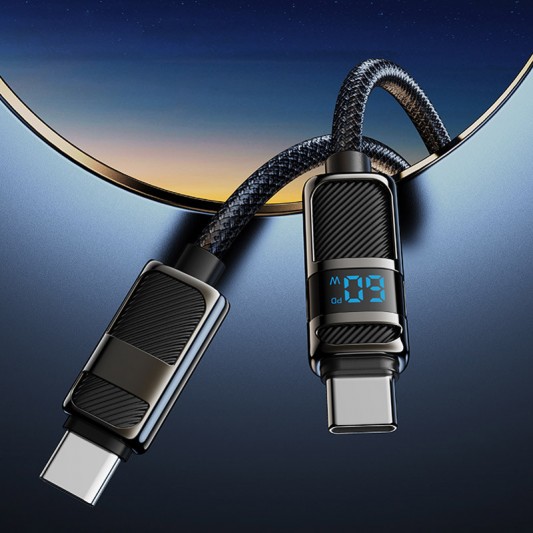 Дата кабель Hoco U137 Line with display Type-C to Type-C 60W (1.2m) Black - зображення 4 
