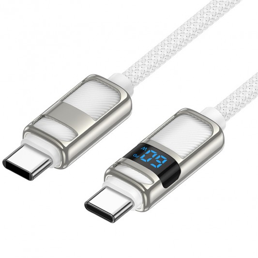 Дата кабель Hoco U137 Line with display Type-C to Type-C 60W (1.2m) White - зображення 2 