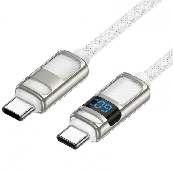 USB кабель Hoco U137 Line with display Type-C to Type-C 60W (1.2m), White