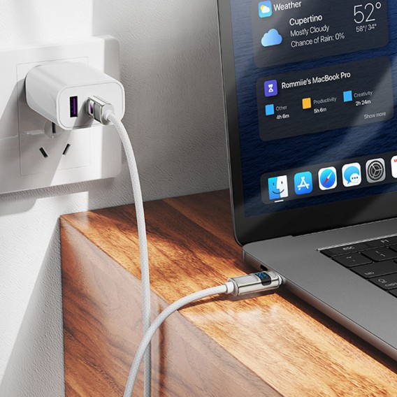 USB кабель Hoco U137 Line with display Type-C to Type-C 60W (1.2m), White