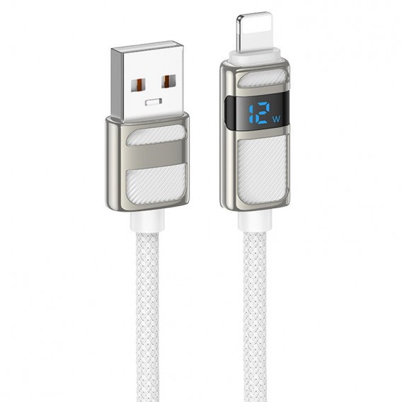 Кабель юсб Hoco U137 Line with display USB to Lightning 2.4A/12W (1.2m), White