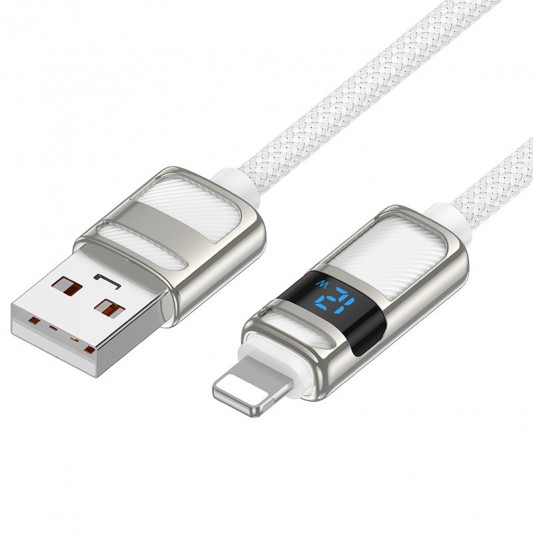 Дата кабель Hoco U137 Line with display USB to Lightning 2.4A/12W (1.2m) White - изображение 1