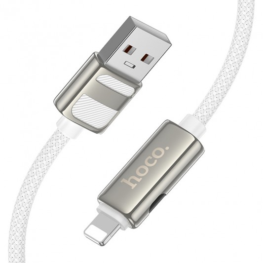 Дата кабель Hoco U137 Line with display USB to Lightning 2.4A/12W (1.2m) White - изображение 2