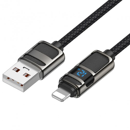 Дата кабель Hoco U137 Line with display USB to Lightning 2.4A/12W (1.2m) Black - изображение 1