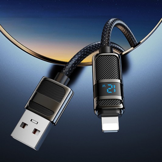 Дата кабель Hoco U137 Line with display USB to Lightning 2.4A/12W (1.2m) Black - изображение 4