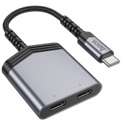 Переходник Hoco LS40 Type-C to dual Type-C, Metal gray