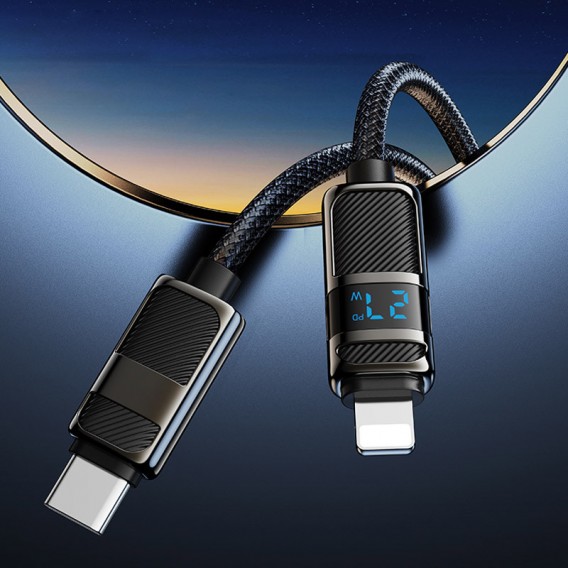 Кабель юсб Hoco U137 Line with display Type-C to Lightning 27W (1.2m), Black