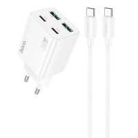 Блок питания Hoco N56 Fundador PD30W four-port (2USB-A/2C) + кабель Type-C to Type-C White