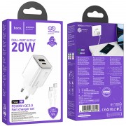 Зарядное устройство Hoco N46 Glorious PD20W+QC3.0 (1USB-A/1C) + Type-C to Type-C, White