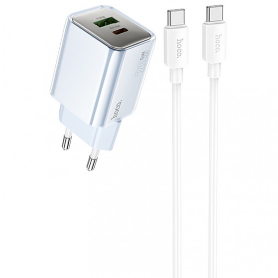 СЗУ Hoco N46 Glorious PD20W+QC3.0 (1USB-A/1C) + кабель Type-C to Type-C Blue