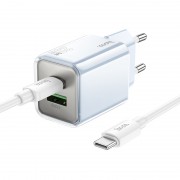 Зарядное устройство Hoco N46 Glorious PD20W+QC3.0 (1USB-A/1C) + Type-C to Type-C, Blue