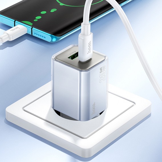 Зарядний пристрій Hoco N46 Glorious PD20W+QC3.0 (1USB-A/1C) + Type-C to Type-C, Blue