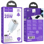 Зарядное устройство Hoco N46 Glorious PD20W+QC3.0 (1USB-A/1C) + Type-C to Type-C, Blue