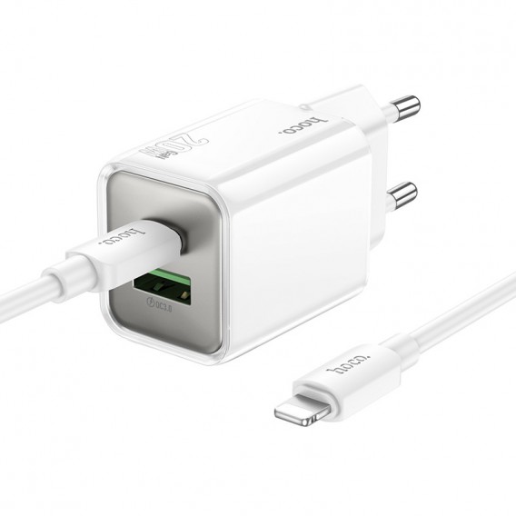 Зарядное устройство Hoco N46 Glorious PD20W+QC3.0 (1USB-A/1C) + Type-C to Lightning, White