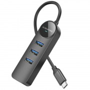 Перехідник Borofone DH6 Erudite 4in1 Gigabit Ethernet (Type-C to USB3.0*3+RJ45) (0.2m), Black
